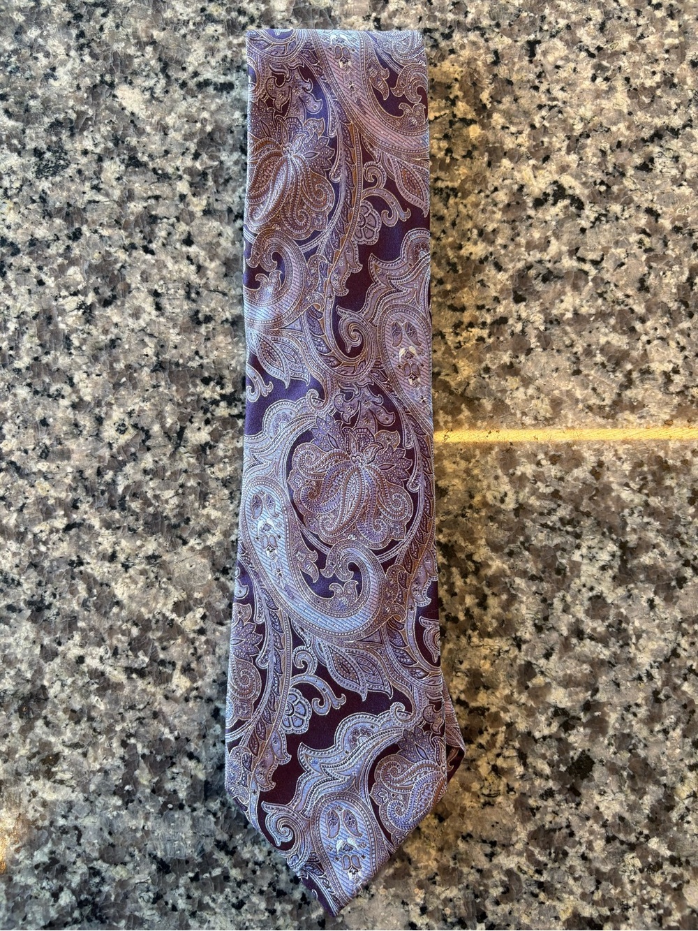 Canali Purple Paisley Silk Tie with Silver Accents Made in Italy